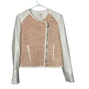 McGinn Ivory Tweed Faux Leather Blazer Size 6